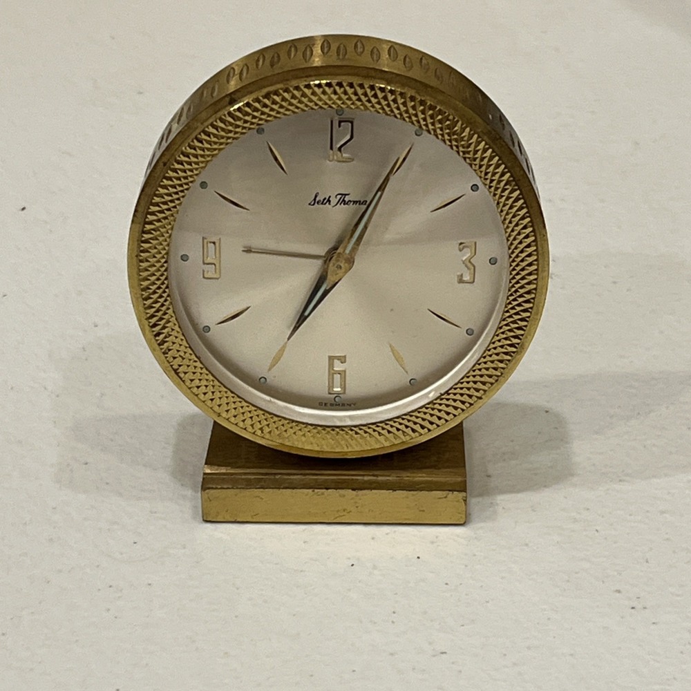 SETH THOMAS GILDED GOLD TRAVEL ALARM CLOCK MODERN DESIGN GERMANY